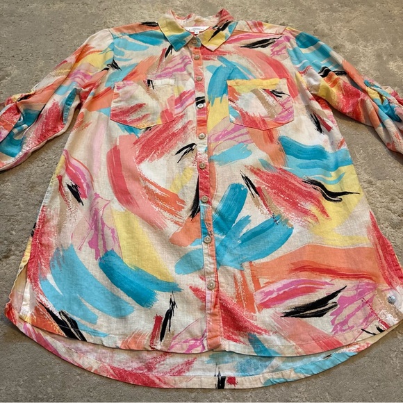 Northern Reflection Women’s Linen Blend Abstract Button-Up Shirt Size Medium - Picture 7 of 14
